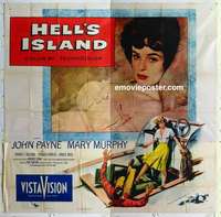 k386 HELL'S ISLAND six-sheet movie poster '55 sexy Mary Murphy!