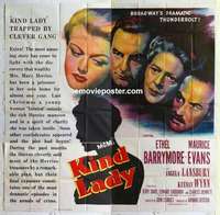 k404 KIND LADY six-sheet movie poster '51 Ethel Barrymore, John Sturges