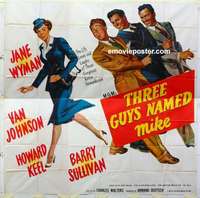 k461 THREE GUYS NAMED MIKE six-sheet movie poster '51 Jane Wyman