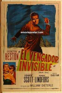 k648 DARK CITY Argentinean movie poster '50 1st Charlton Heston!