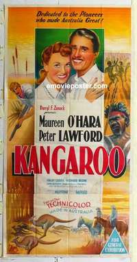 k170 KANGAROO Aust three-sheet movie poster '51 Maureen O'Hara, Lawford