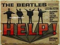 k553 HELP British quad movie poster '65 The Beatles, rock & roll!