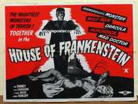 k560 HOUSE OF FRANKENSTEIN British quad movie poster R60s Karloff