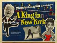 k570 KING IN NEW YORK British quad movie poster '57 Charlie Chaplin