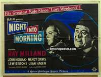 k586 NIGHT INTO MORNING British quad movie poster '51 alcoholic Ray Milland!