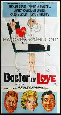 k069 DOCTOR IN LOVE English three-sheet movie poster '61 English hospital sex!