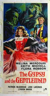 k072 GYPSY & THE GENTLEMAN English three-sheet movie poster '58 Mercouri, Losey