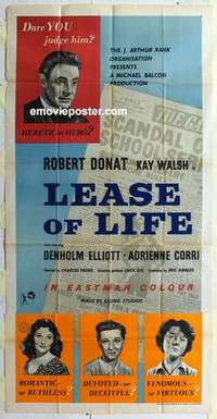 k082 LEASE OF LIFE English three-sheet movie poster '54 Robert Donat
