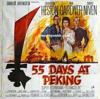 k104 55 DAYS AT PEKING English six-sheet movie poster '63 Heston, Gardner