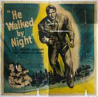 k105 HE WALKED BY NIGHT English six-sheet movie poster '48 Basehart, Brady