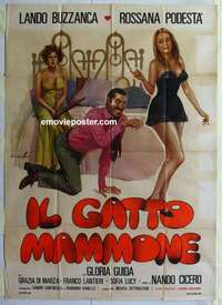 k222 IL GATTO MAMMONE Italian one-panel movie poster '75 great Cimiello art!