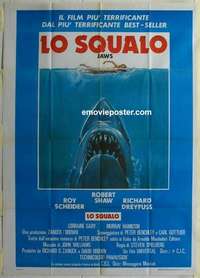 k224 JAWS Italian 1p R70s art of Spielberg's classic man-eating shark attacking sexy swimmer!