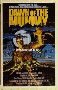 k249 DAWN OF THE MUMMY int'l 1sh '81 cool artwork of the undead rising from the desert ground!