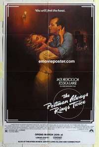 k197 POSTMAN ALWAYS RINGS TWICE special premier movie poster  '81