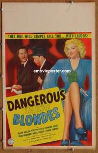 k277 DANGEROUS BLONDES window card movie poster '43 Evelyn Keyes, Joslyn