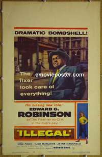 k286 ILLEGAL window card movie poster '55 Edward G. Robinson, film noir!