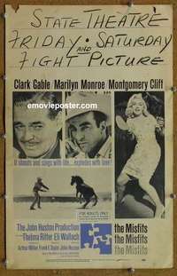 k292 MISFITS window card movie poster '61 Clark Gable, Monroe, Montgomery Clift