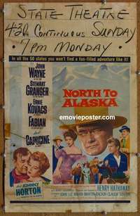 k293 NORTH TO ALASKA window card movie poster '60 John Wayne, Stewart Granger