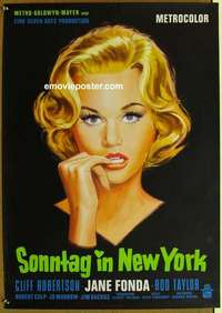 m081 SUNDAY IN NEW YORK German movie poster '64 Jane Fonda, Rod Taylor