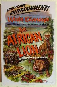n046 AFRICAN LION one-sheet movie poster '55 Walt Disney jungle safari!