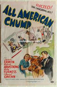 n064 ALL AMERICAN CHUMP one-sheet movie poster '36 Stuart Erwin, gambling!
