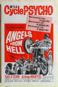 n081 ANGELS FROM HELL one-sheet movie poster '68 AIP, cycle-psycho!