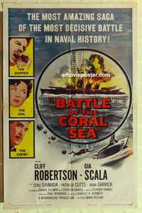 n148 BATTLE OF THE CORAL SEA one-sheet movie poster '59 Cliff Robertson