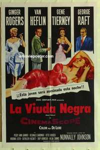 n194 BLACK WIDOW Spanish/U.S. one-sheet movie poster '54 Ginger Rogers, Tierney
