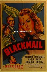 n197 BLACKMAIL one-sheet movie poster '47 film noir, Adele Mara