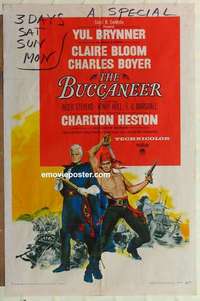 n253 BUCCANEER one-sheet movie poster '58 Brynner, Heston, Bloom, Boyer