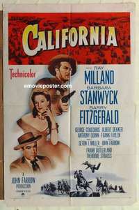 n274 CALIFORNIA one-sheet movie poster R58 Ray Milland, Barbara Stanwyck