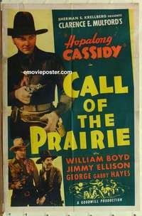 n278 CALL OF THE PRAIRIE one-sheet movie poster R40s Hopalong Cassidy