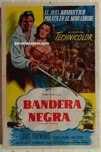 n296 CAPTAIN PIRATE Spanish/U.S. one-sheet movie poster '52 Louis Hayward, Medina