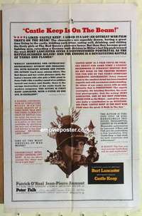 n317 CASTLE KEEP style B one-sheet movie poster '69 Burt Lancaster, WWII