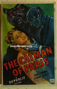 n324 CATMAN OF PARIS one-sheet movie poster '46 really cool horror image!