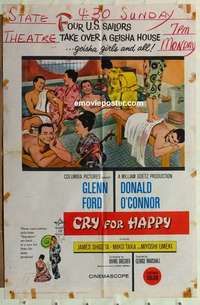 n456 CRY FOR HAPPY one-sheet movie poster '60 Glenn Ford, Donald O'Connor