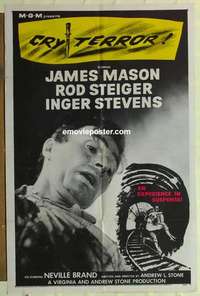 n457 CRY TERROR one-sheet movie poster '58 James Mason, Rod Steiger