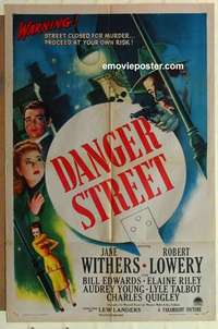 n466 DANGER STREET one-sheet movie poster '47 Jane Withers, Lowery