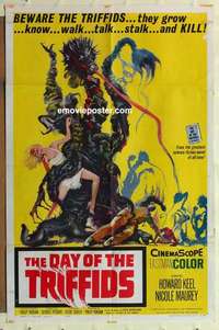 n481 DAY OF THE TRIFFIDS one-sheet movie poster '62 wild horror image!