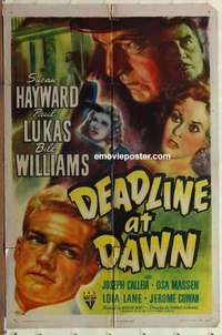 n485 DEADLINE AT DAWN one-sheet movie poster '46 Susan Hayward, Paul Lukas