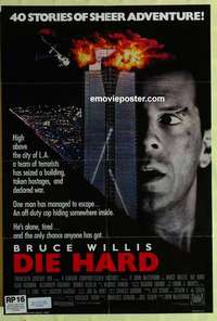 n513 DIE HARD int'l one-sheet movie poster '88 Bruce Willis, Alan Rickman