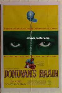 n532 DONOVAN'S BRAIN one-sheet movie poster '53 Lew Ayres, Gene Evans