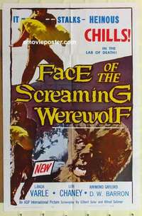 n617 FACE OF THE SCREAMING WEREWOLF one-sheet movie poster '64 Lon Chaney