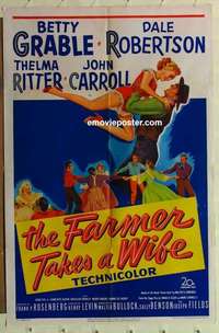 n626 FARMER TAKES A WIFE one-sheet movie poster '53 Betty Grable, Ritter