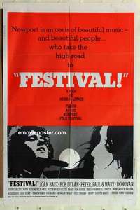 n644 FESTIVAL one-sheet movie poster '67 Joan Baez, Bob Dylan, music!