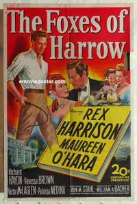 n710 FOXES OF HARROW one-sheet movie poster '47 Rex Harrison, O'Hara