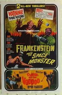n714 FRANKENSTEIN MEETS SPACE MONSTER/CURSE OF VOODOO one-sheet movie poster '65