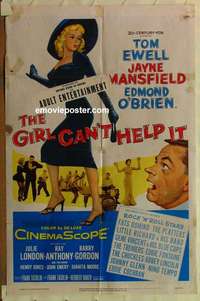 n774 GIRL CAN'T HELP IT one-sheet movie poster '56 Jayne Mansfield, Ewell