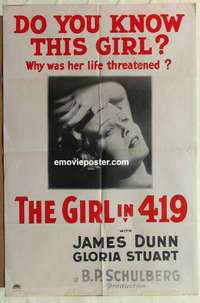n779 GIRL IN 419 one-sheet movie poster '33 Gloria Stuart, James Dunn