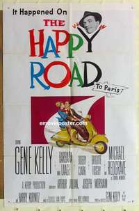 n894 HAPPY ROAD one-sheet movie poster '57 Gene Kelly & Laage on Vespa!